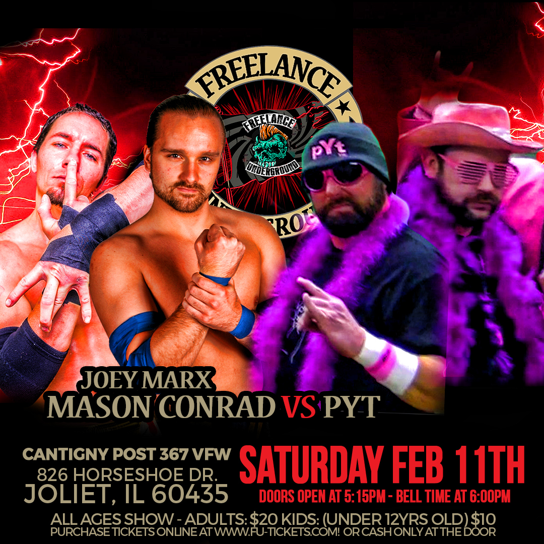 FreelanceUndrgd's tweet photo. Heroes of Our Time are in tag team action against newcomers PYT!

Last time we saw Joey Marx &amp; Mason Conrad, the suffered a KO loss to Gary Jay/Aaron Williams.  PYT debuts looking to get a chance at the Bang Bros &amp; their W4AC Tag Team Titles.  Who will be victorious? https://t.co/58cnOw1gSJ