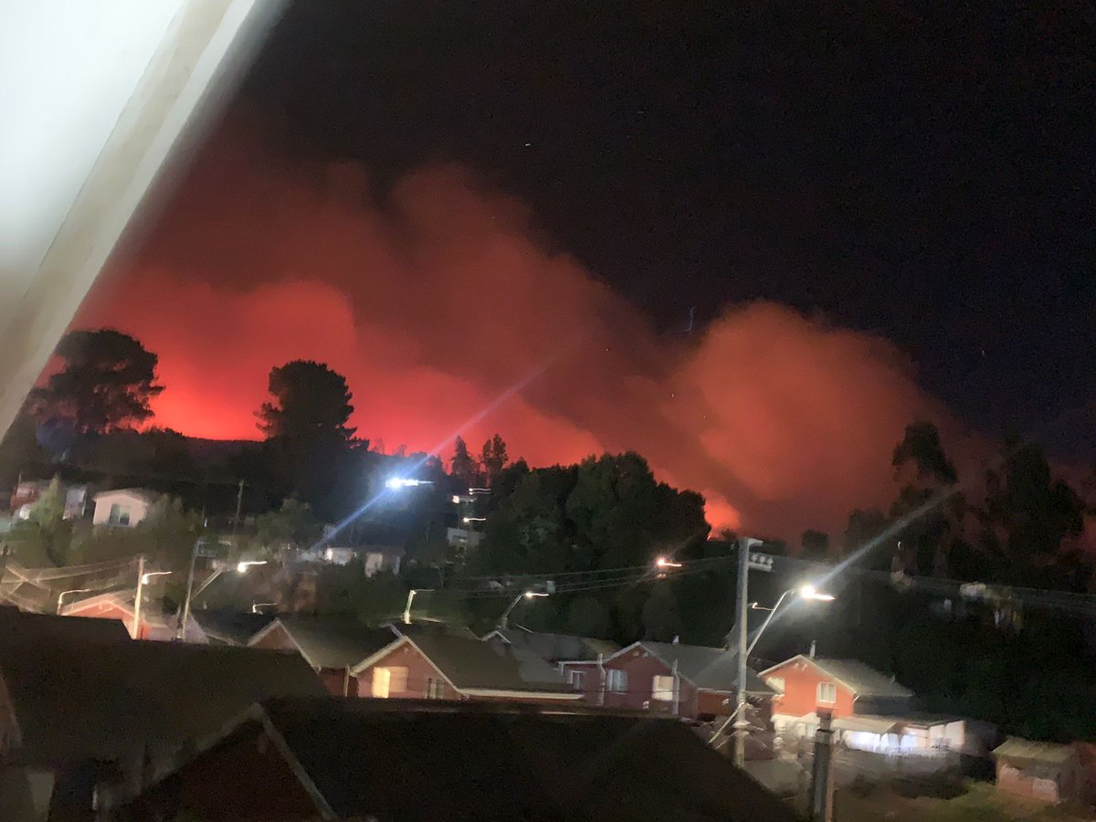El incendio forestal está rodeando Dichato, ¿Quien da orden de evacuar? Hablamos de ciudades que están rodeadas por todos los francos, por un lado tienen el mar y por todos los otros plantaciones forestales. La foto es de Villa Fresia. <a href="/Cooperativa/">Cooperativa</a>