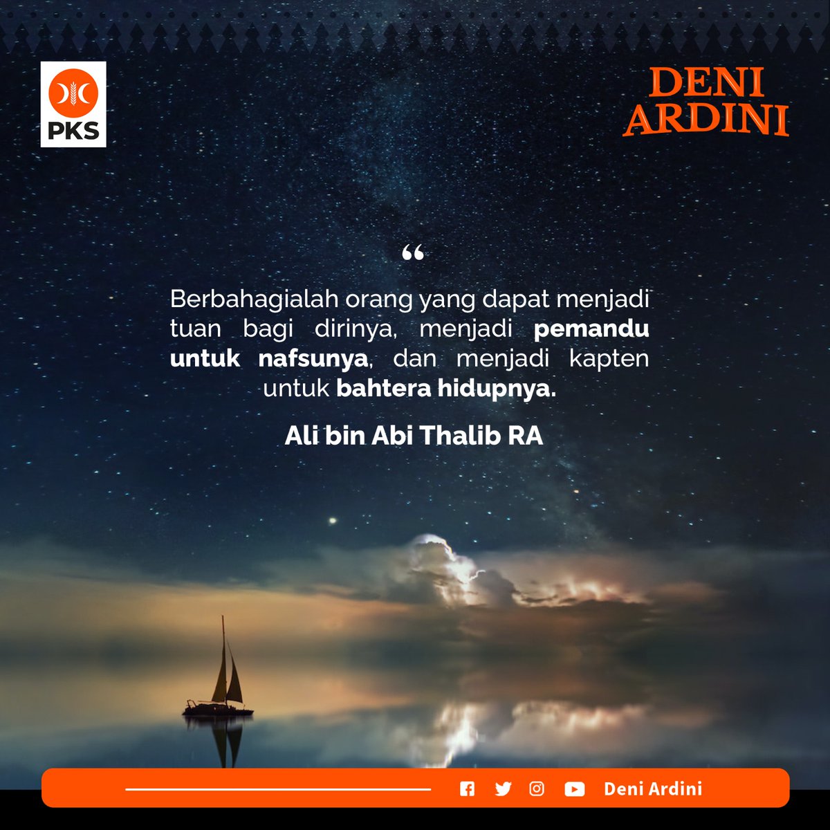 DeniArdini's tweet photo. "Berbahagialah orang yang dapat menjadi tuan bagi dirinya, menjadi 𝗽𝗲𝗺𝗮𝗻𝗱𝘂 𝘂𝗻𝘁𝘂𝗸 𝗻𝗮𝗳𝘀𝘂𝗻𝘆𝗮 dan menjadi kapten untuk 𝗯𝗮𝗵𝘁𝗲𝗿𝗮 𝗵𝗶𝗱𝘂𝗽𝗻𝘆𝗮.”

[Ali bin Abi Thalib RA]

#JumatBerkah #DeniArdini #quoteoftheday https://t.co/FIWkpmlNCZ