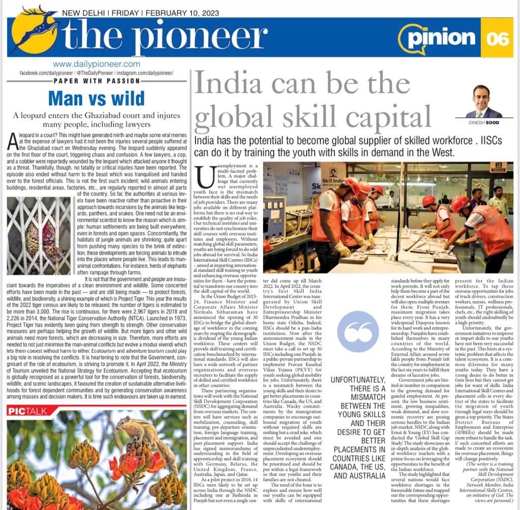 dineshkumarsood's tweet image. Unleasing the youth&apos;s potential, India can be the skill capital of the globe. Here are my thoughts published in The Pioneer today.

@NSDCINDIA @PMOIndia #indiainternationalskillcenter @dpradhanbjp