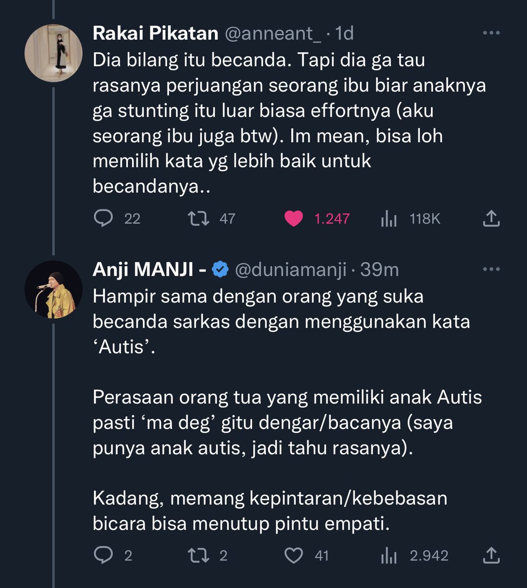 Tentang ‘Stunting’ dan ‘Autis’ dalam becandaan sehari-hari. 

Buat teman-teman yang masih menggunakan 2 kata itu untuk becandaan (karena belum tahu artinya), yuk diubah dengan kata lain 😊.

Gapapa kalau belum tahu.