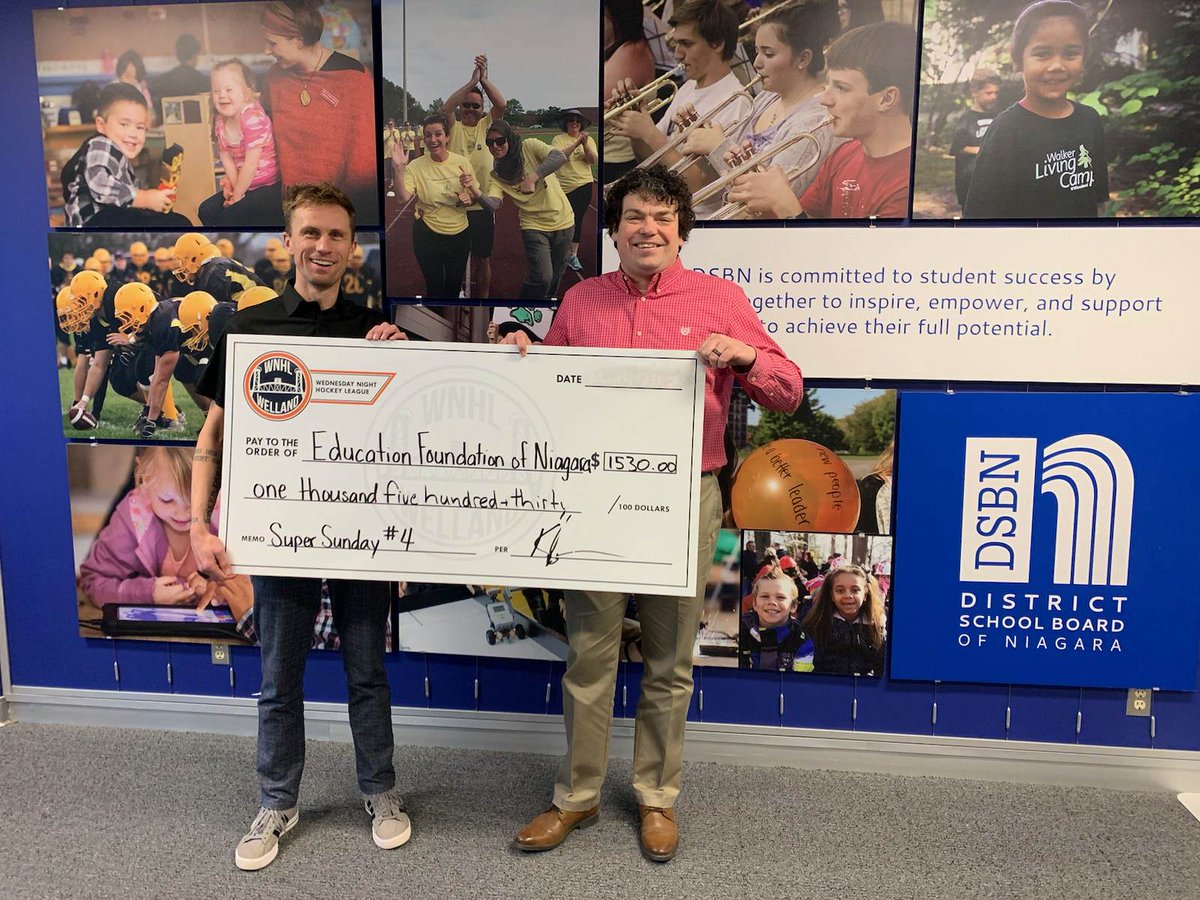 KJBruins's tweet photo. The WNHL dropping more cheques. Our final Super-Sunday brought in $1530.00 for Education Foundation of Niagara. Thanks to Rose City Hockey Club and the Merritt Islanders for all their hard work to raise this money. 

Thanks, Wolfgang, from EFN for being a great partner https://t.co/4vm6c4keJL