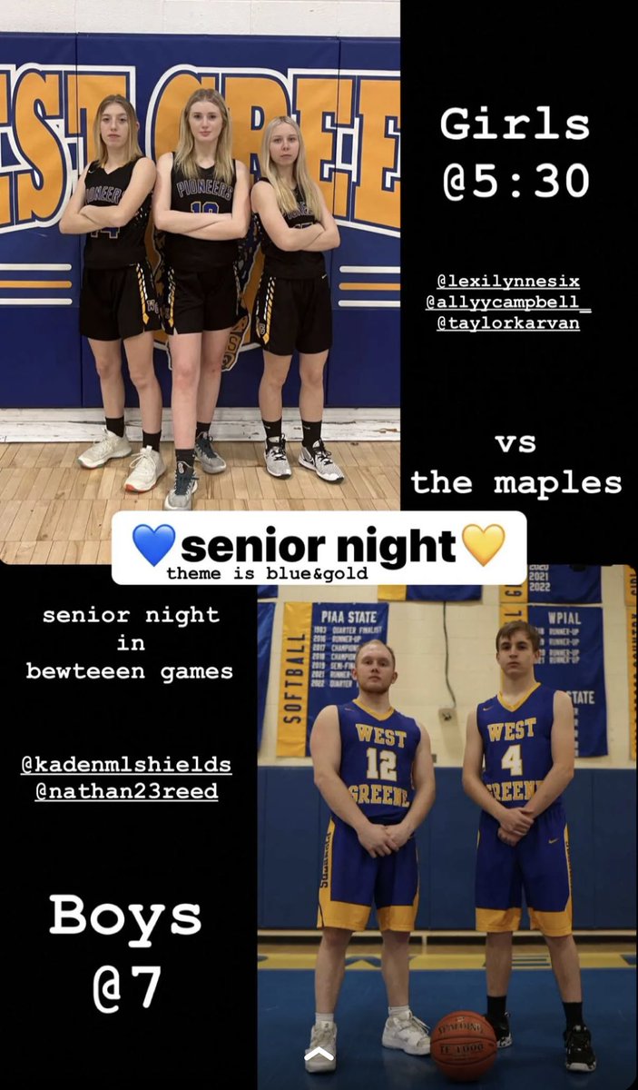 WGAthleticsPA's tweet photo. Senior night tomorrow, be there!! https://t.co/UKowCP4rRH