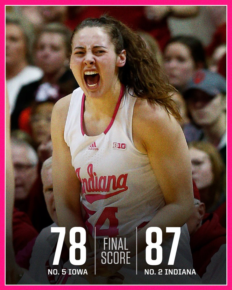 SportsCenter's tweet photo. No. 2 @IndianaWBB gets the win over No. 5 Iowa 😤

The Hoosiers improve to 7-0 against AP-ranked opponents this season. https://t.co/maYxZI89qS