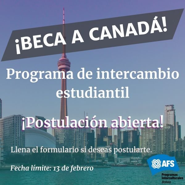 TuBecaBolivia's tweet photo. 🚨 ¡¡BECA A CANADÁ!! 🚨 
Para postular solo debes cumplir los siguientes requisitos:
- Postulante de sexo femenino de escasos recursos.
- 16 a 18 años de edad.
- Libreta de notas del año 2022 con un promedio mayor a 65. (Evidencia)
- Inglés básico, aunque este no es excluyente. https://t.co/Nb0djyH59a