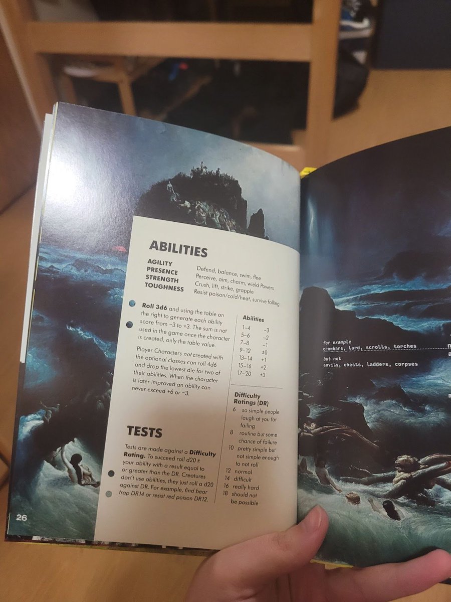 CampaignComp's tweet image. Characters in Mork Borg have 4 ability stats: Strength, Agility, Presence, and Toughness. Presence: ability to perceive, aim, charm, or use powers. Toughness: resistance of poison, weather, or falling. Agility: balance, defense, and movement. Strength: crush, lift, or strike.