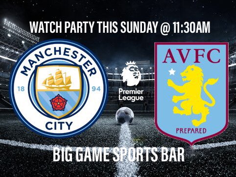 See you this Sunday Cityzens! 

⚽️ | City vs Villa
🏆 | Premier League 
⏰ | 11:30am Kickoff
📍 | Big Game Sports Bar

#mancity #city #ctid #dirtycheatingbastards 😂