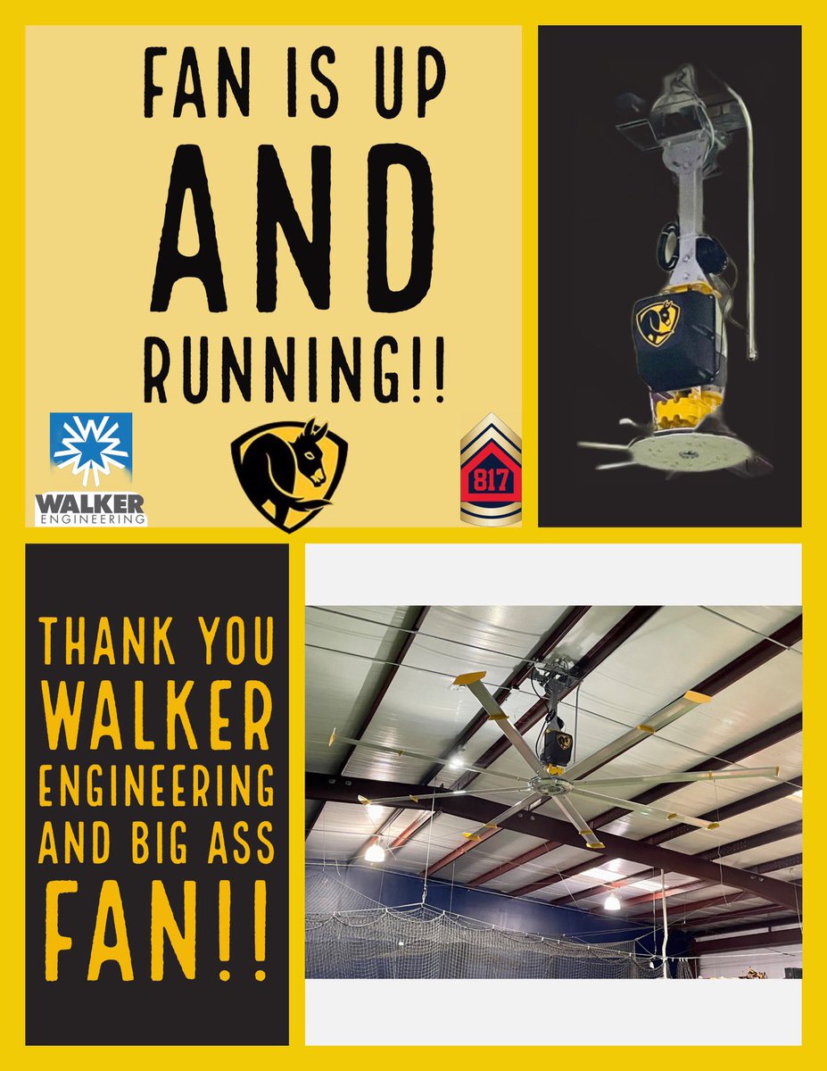 817Soldiers's tweet photo. Huge thank you to @bigassfans for the contest and Walker Engineering for the install. You’ve made a major difference for our #baseballsoldiers 
#bigassfans #walkerengineering #baseball https://t.co/prcdtTjLKf