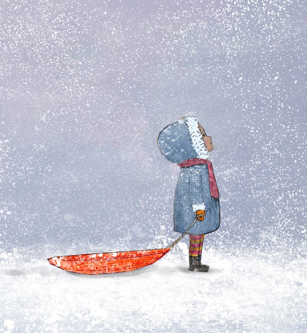 #girl and her #sled - I downloaded some new brushes and tested more of them out. They are great textures for snow! #photoshop #digitalart #sketch #kidlit #kidlitart #illustration #snow #winter #snowing #ArtistOnTwitter  #childrensbookart #asianamericanartist