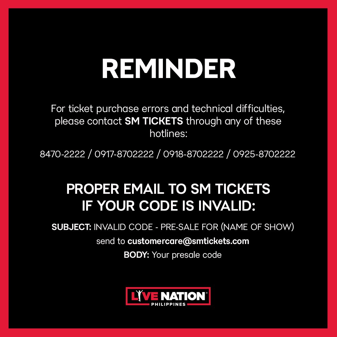 Live Nation PH on Twitter: "@prssrnn Invalid codes due to payment error