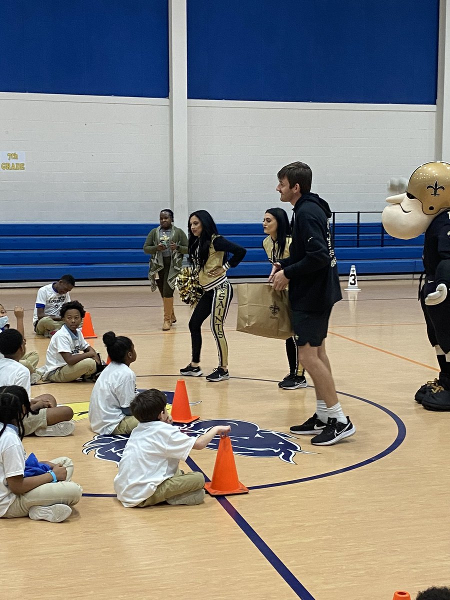 More from the New Orleans Saints Play Football Experience at Lake Pontchartrain Elementary.  The LPE Pelicans soared with the Saintsation Cheerleaders and physical drills!  Way to go Pelicans.