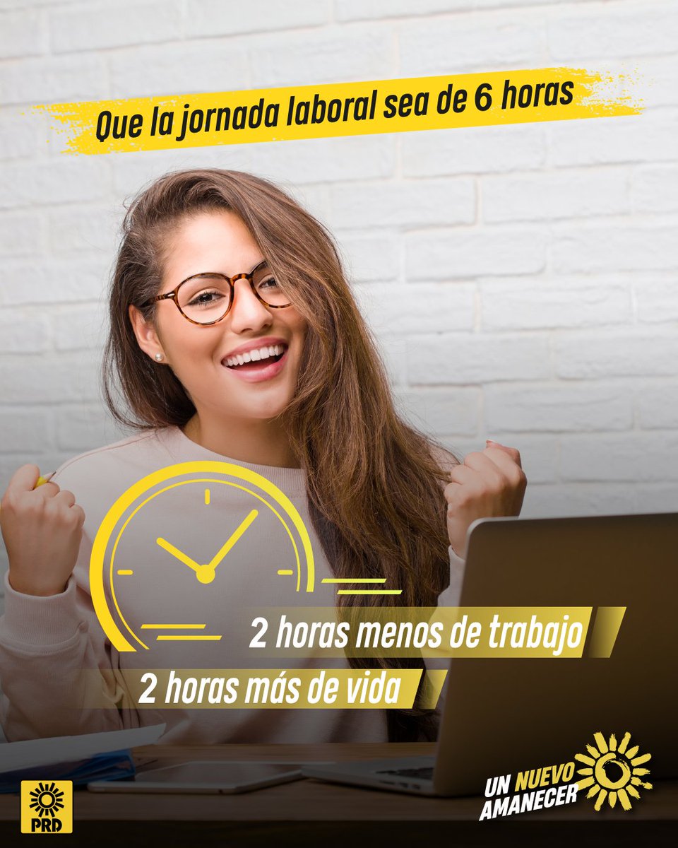 Es justo que tengamos más tiempo de vida! Por eso, nuestro grupo parlamentario en el Senado presentó una iniciativa para reducir las jornadas laborales diurnas de 8 a 6 horas. #SomosPRD 
<a href="/SenadoresPRD/">Senadores del PRD</a>