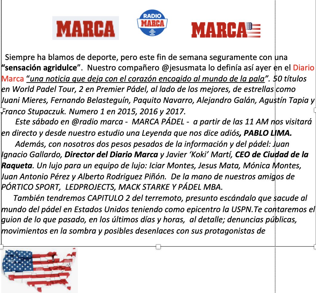<a href="/RadioMARCA/">Radio MARCA</a> <a href="/marca/">MARCA</a> <a href="/pablojoselima/">Pablo Lima</a> <a href="/ciudadraqueta/">Ciudad de la Raqueta</a>