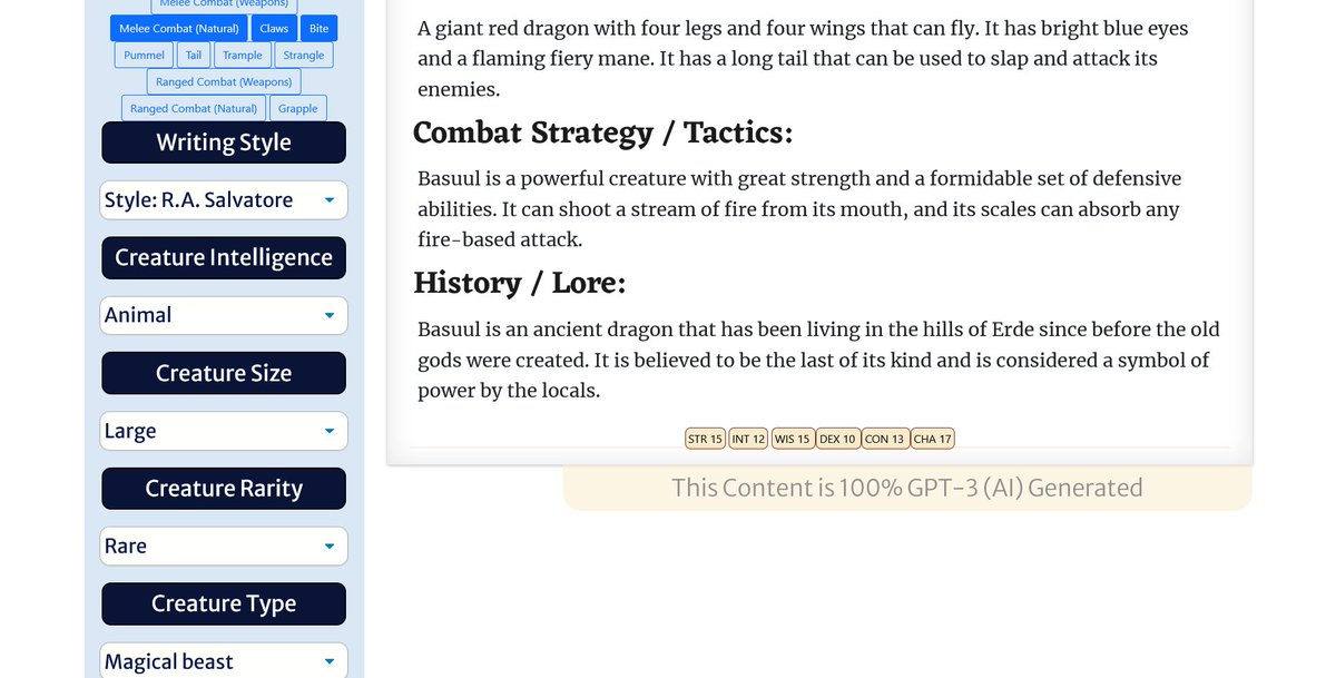LitRPGforum's tweet image. Feeding #GPT3 output to #deepdreamgenerator...

A giant red dragon with four legs and four wings that can fly. It has bright blue eyes and a flaming fiery mane. It has a long tail that can be used to slap and attack its enemies. 

#AI #DND #Dndart