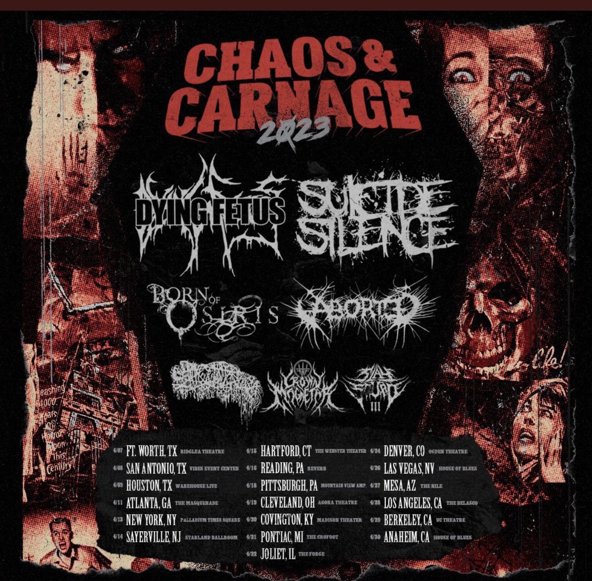 theOTCSlayer's tweet photo. Chaos &amp; Carnage locked n loaded🔥🤘🏼#DyingFetus #SuicideSilence #BornOfOsiris #Aborted #Oceano #Sanguisugabogg #CrownMagnetar #SlaySquad @BelascoLA #LA https://t.co/oLsOXQOSL6