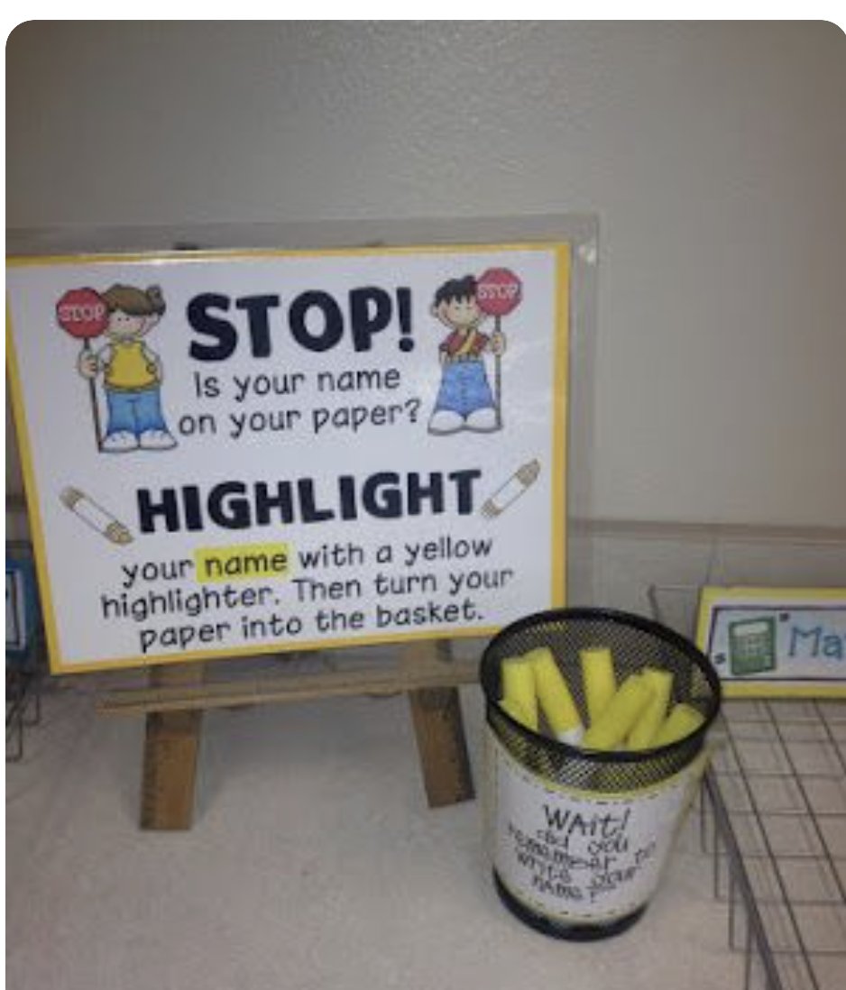 A simple but effective way to ensure students write their name on assignments and taking responsibility of not having missing work! <a href="/PJLanguageArts/">PJ Language Arts Methodology UWindsor</a>