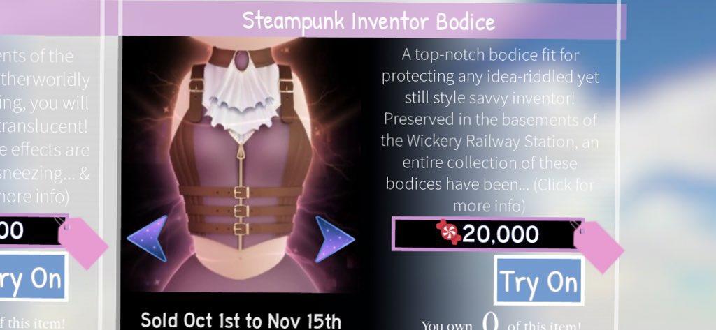 Looking for the steampunk bodice

#royalehigh #royalehightrades #royalehighhalos #royalehighoutfits #royalehightradings #royalehigh #rh #rhtrade #rhtrades #rhtrading #rhtradings #royalehightrade #royalehightrades #royalehightrading #royalehightradings
#Adoptmetrad