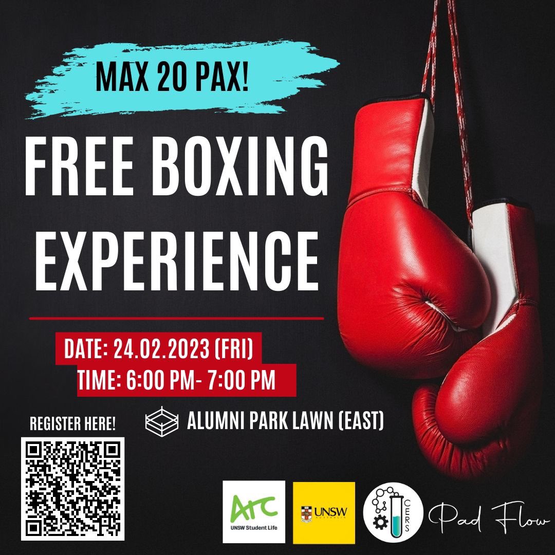 CersUnsw's tweet photo. We are excited to announce our Free Boxing Experience event with professional boxing coach from Padflow.

Tickets are now available on Eventbrite link below, so grab yours before they sell out! We can't wait to see you there!

https://t.co/jcAAIf3CZU https://t.co/10MGXUzwzY