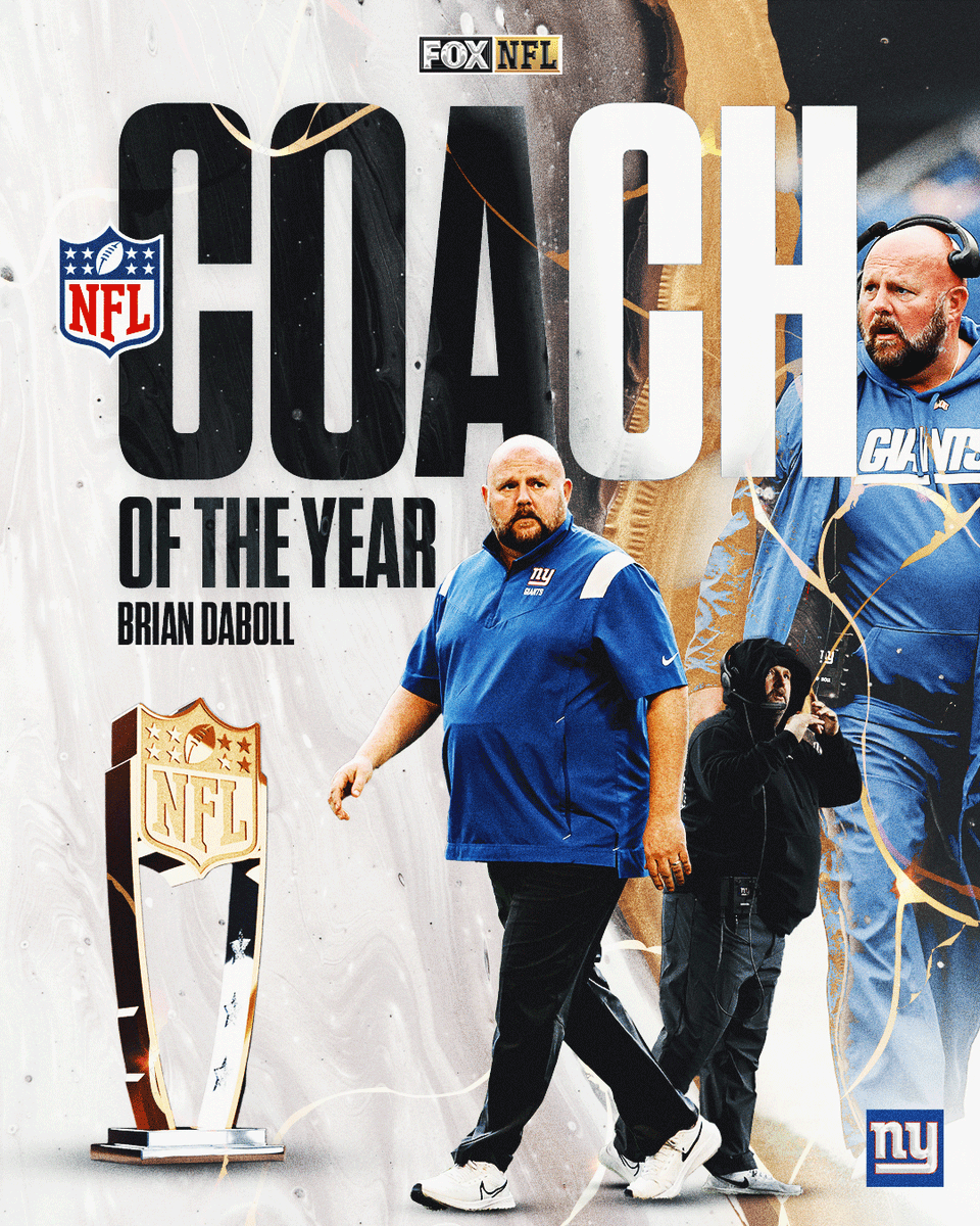 NFLonFOX's tweet photo. The 2022 NFL Coach of the Year: @Giants HC Brian Daboll https://t.co/1OjyFtqfV1