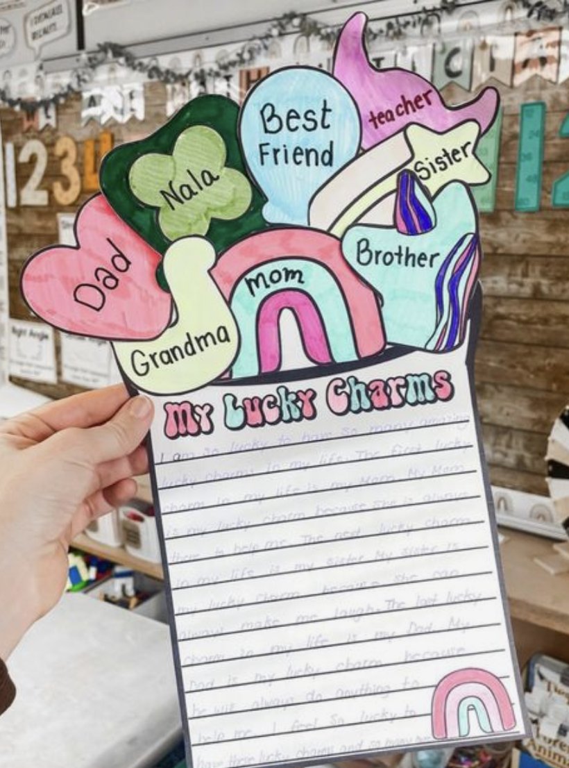Leading up to St.Patricks day students can use the lucky charm printout to reflect on who their lucky charms are. Students have to reflect on the people in their life and write a descriptive piece surrounding why those people matter to them! 🌈🍀⭐️ <a href="/PJLanguageArts/">PJ Language Arts Methodology UWindsor</a>