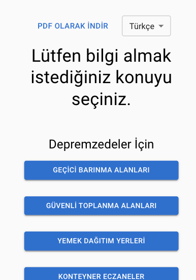Artık afetbilgi.com içeriğinin tamamı çevrimdışı kullanılabilir halde. Girilen herhangi bir sayfanın üzerindeki indirme butonuna basılarak o sayfa ve alt sayfalarındaki tüm içeriklere PDF belgesi olarak ulaşılabilir. PDF belgeleri, her saat, içeriğe göre güncelleniyor.