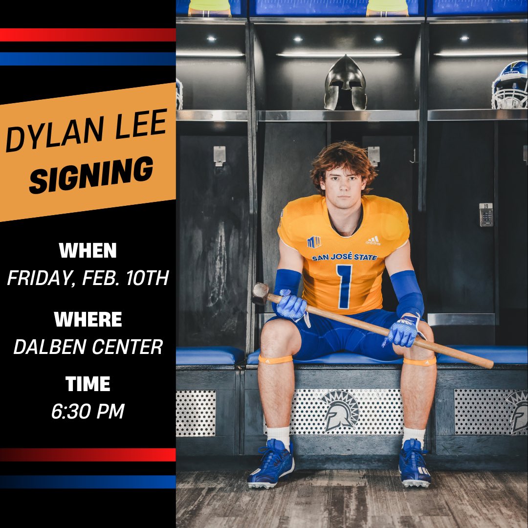 Join us tomorrow as Dylan @_LeeDylan signs his NLI to play Division 1 football at San Jose State! #OutworkEveryone🗡️ | #LancersLead🛡️