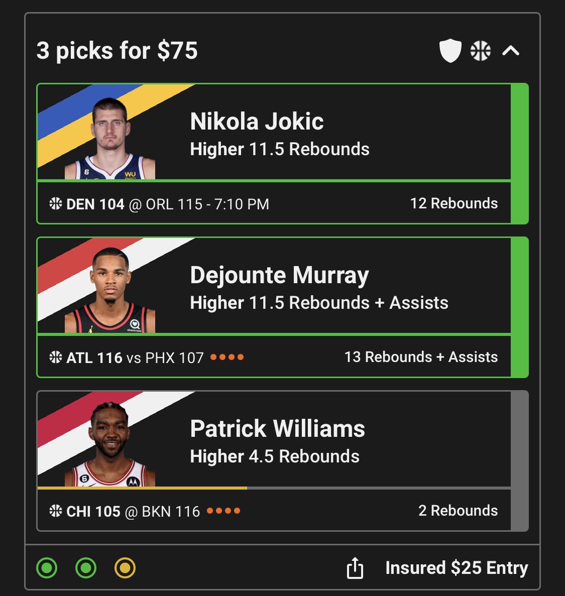 pinkslipsbets's tweet photo. We cashed insurance today so we get our money back. Williams played 14 minutes which is 15mins less than his average of 29mins per game. That’s out of our control. He got 2 in the first quarter and didn’t play again. Just bad luck, tomorrow’s another day. 🤞🏼 https://t.co/AYn5IjQlbm