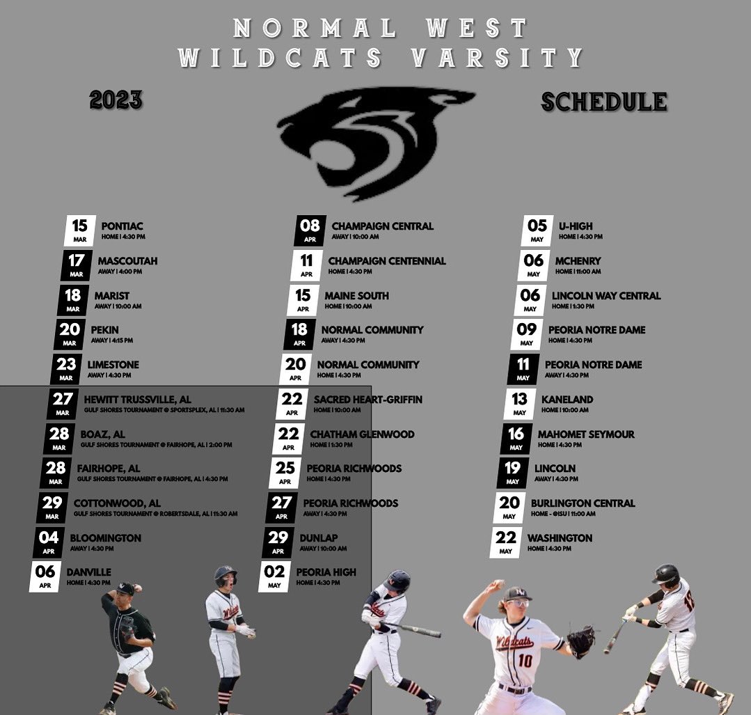 2023 Varsity Schedule. Home games in white, away in black. <a href="/NCWHSATHLETICS/">NCWHS Athletics</a>