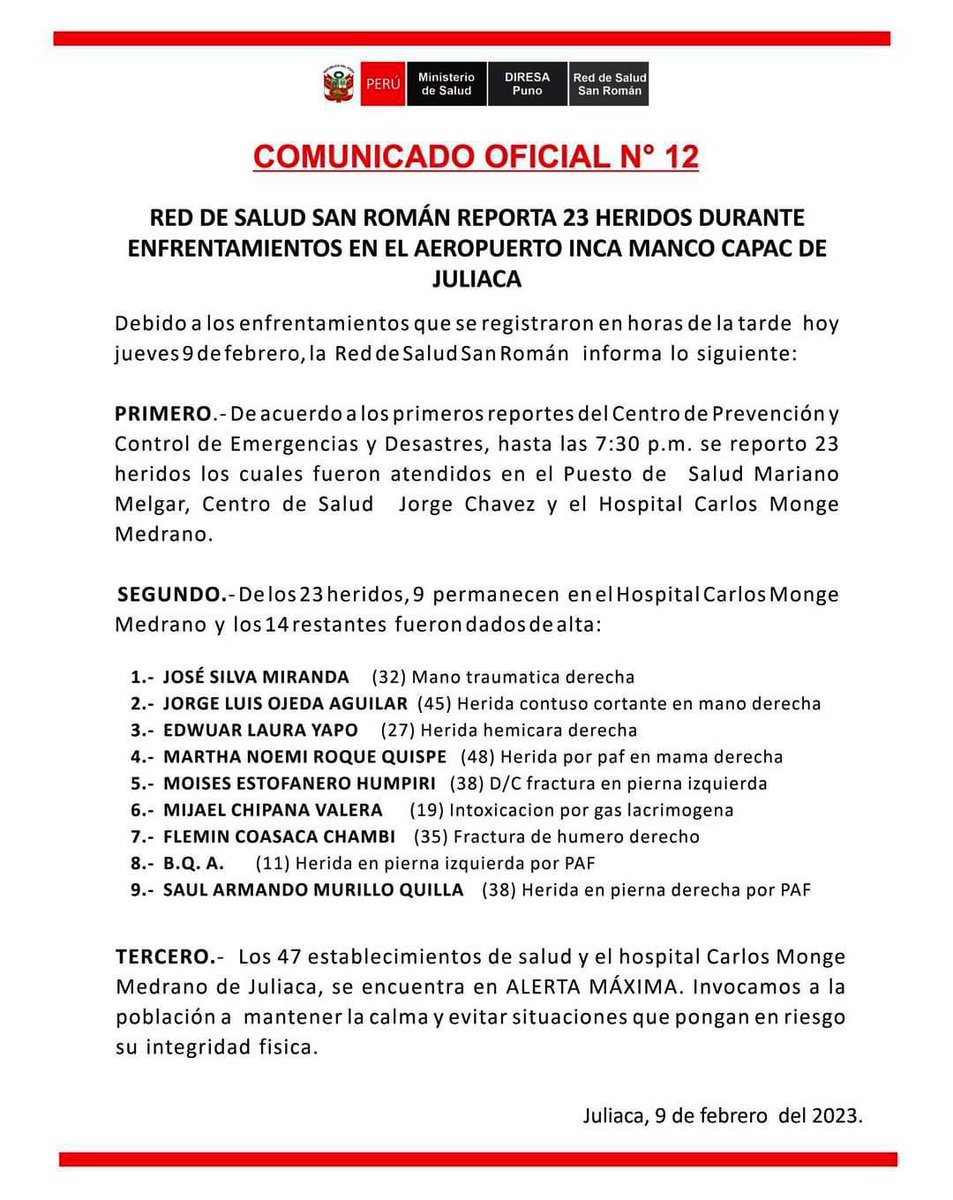 “Niña de 11a baleada por la policía en Juliaca, QUE CARAJOS LES PASA!!!”

Que dolor!!!

No puedo procesar el nivel de miseria y podredumbre al que está llegado el régimen de #DinaAsesina y su maldito #GabineteDeLaMuerte!!!

En serio, VÁYANSE A LA M…!!!

#DinaAsesinaRenunciaYa !