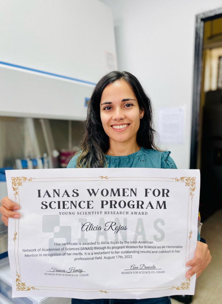 Thrilled that Dr. Alicia Rojas earned this honorable mention in the Interamerican Network of Academies of Sciences for her scientific achievements and professional conduct as an #earlycareer #scientist
