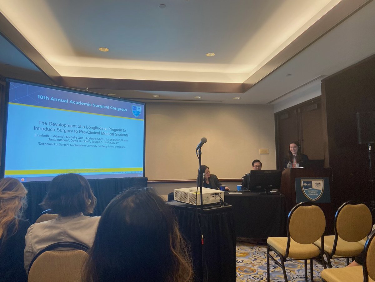 Congratulations to M3 <a href="/NUFeinbergMed/">Northwestern Feinberg School of Medicine</a> student <a href="/E_J_Adams_/">Elizabeth J. Adams</a> on a wonderful oral presentation at the 18th Annual Academic Surgical Congress on the topic of The Development of a Longitudinal Program to Introduce Surgery to Pre-Clinical Medical Students! Great work!