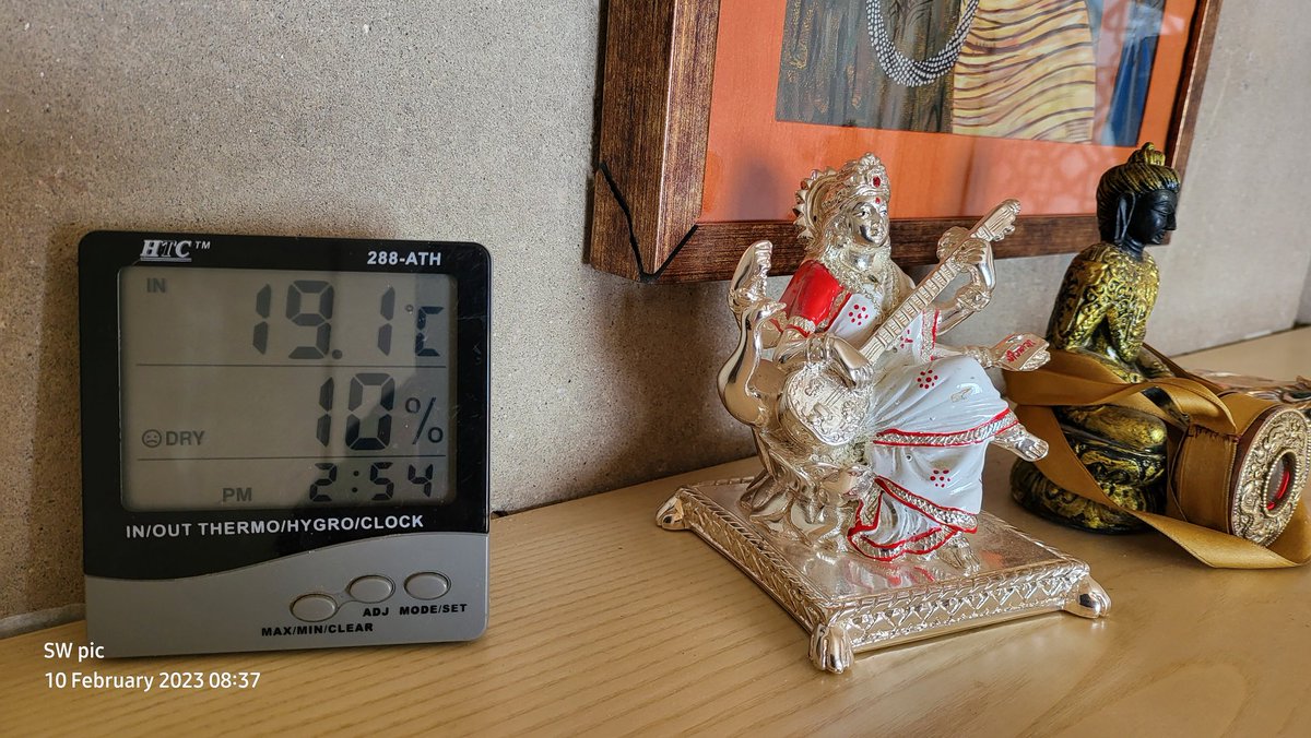 Wangchuk66's tweet photo. GOOD MORNING WORLD!
Back home, sharing some 
ANCIENT TECHNOLOGIES OF THE FUTURE
Even after cloudy spells &amp; snow, our solar rammed earth house shows min +19°C

And the attached compost toilet, our latest pride, uses no water, gives freedom from chem-fertilizers.
#LiFE #ILiveSimply https://t.co/NvfvJDVjnV