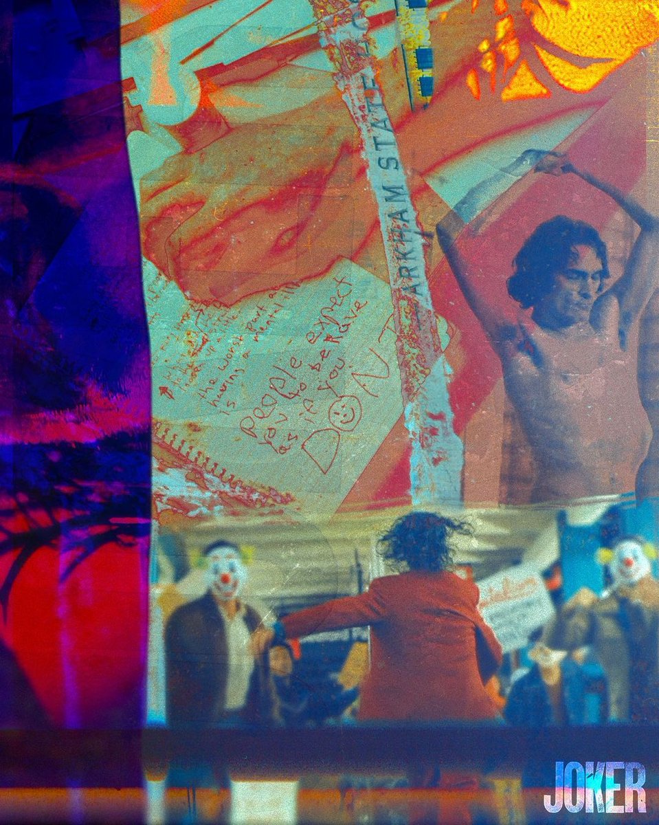 thisisokperfect's tweet image. Pullin' these #Rauschenberg inspired @jokermovie artwork we did for a little #tbt 💣️ #creativeagency