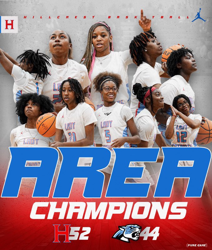 3 peat complete! The Hillcrest Lady Patriots are your 6a Area 6 Champions!  Led by MVP Jareah Branch with 16 points . All-Tournament team members are Ny Davis with 11 points and Farrah Buckner with 10 points