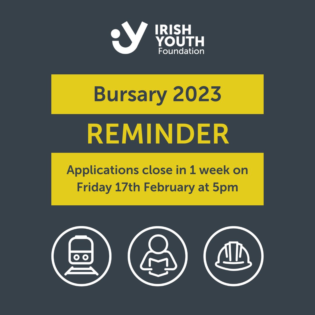 We would like to give all potential applicants a quick reminder that there is 1 week left to apply for the Irish Youth Foundation Bursary 2023. To learn more about this opportunity please visit: iyf.ie/bursary-fund