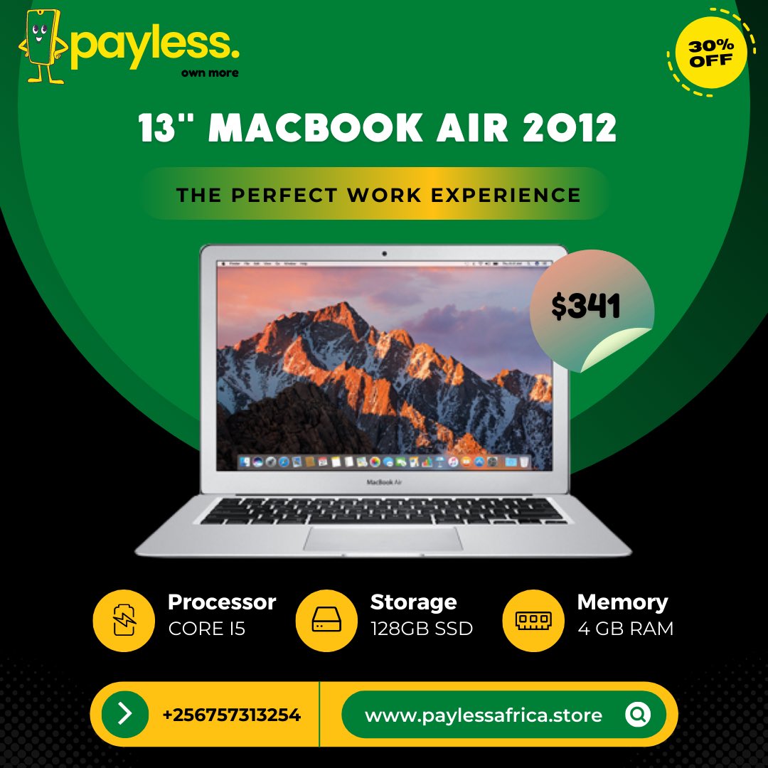 paylessafrica's tweet image. Get Yourself A Work &amp;amp; Entertainment 2012 MacBook Air #PaylessOwnMore 💚

At UGX 1,251,901/-