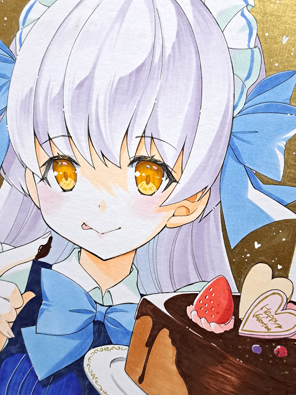 「今年のバレンタイン色紙はメイドさん。去年の紅閻魔ちゃんのケーキより美味しそうに描」|ささつゆ🦊5/5【COMITIA144】H28b📚5/6【A40】参加のイラスト
