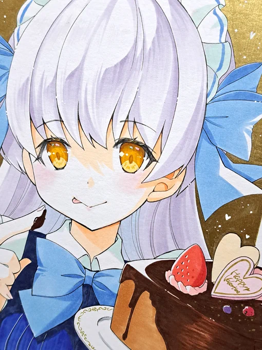 今年のバレンタイン色紙はメイドさん。去年の紅閻魔ちゃんのケーキより美味しそうに描けたとおもう!通販再入荷ご希望のあった狐ちゃんももう一度描きましたー21時頃通販開始目標で準備中です。 