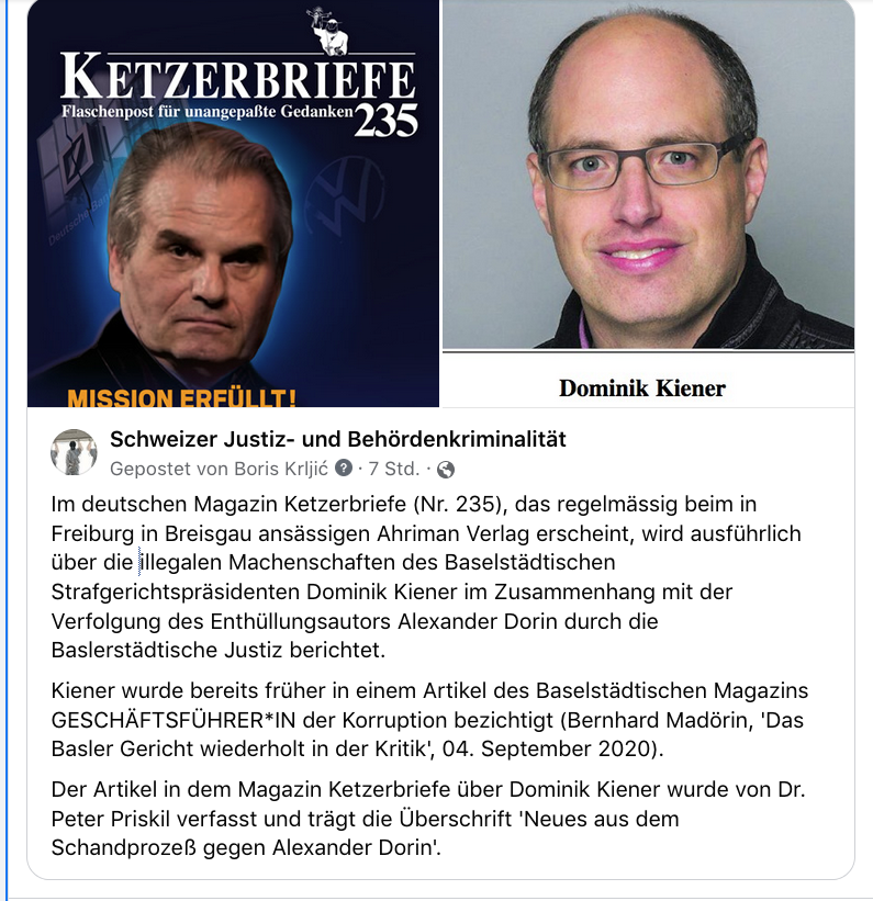 DorinAlexander's tweet photo. Und wieder Mal macht der Baselstädtische Gerichtspräsident Dominik Kiener negative Schlagzeilen. https://t.co/jRKdENN5Xd