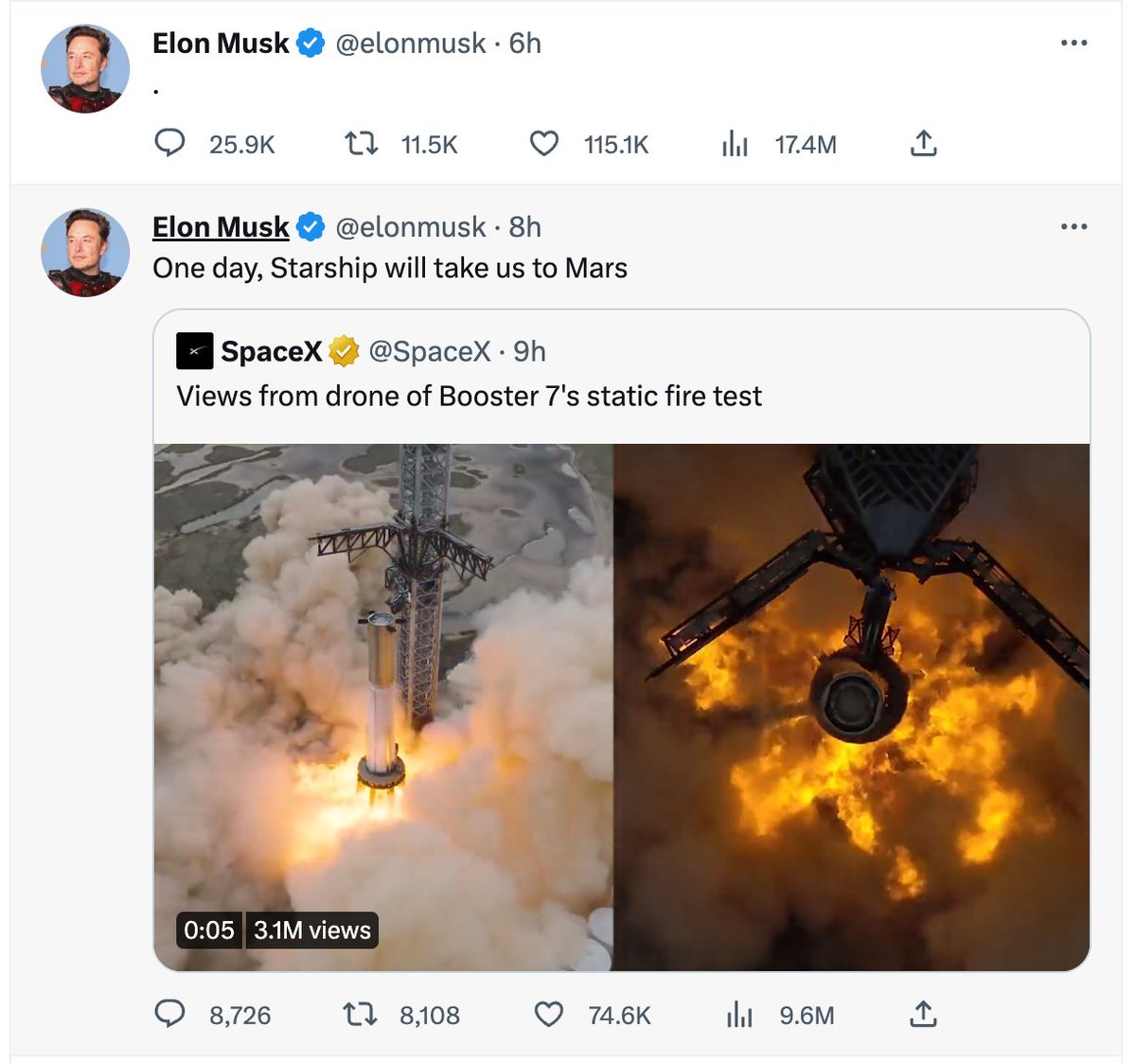 You cannot make this up... Musk currently STILL live testing to figure out how it is possible that when he posts a "." it gets 2-5x more views than when he posts something specific, like a tweet about something.

Good luck to who will have to explain/debug this...