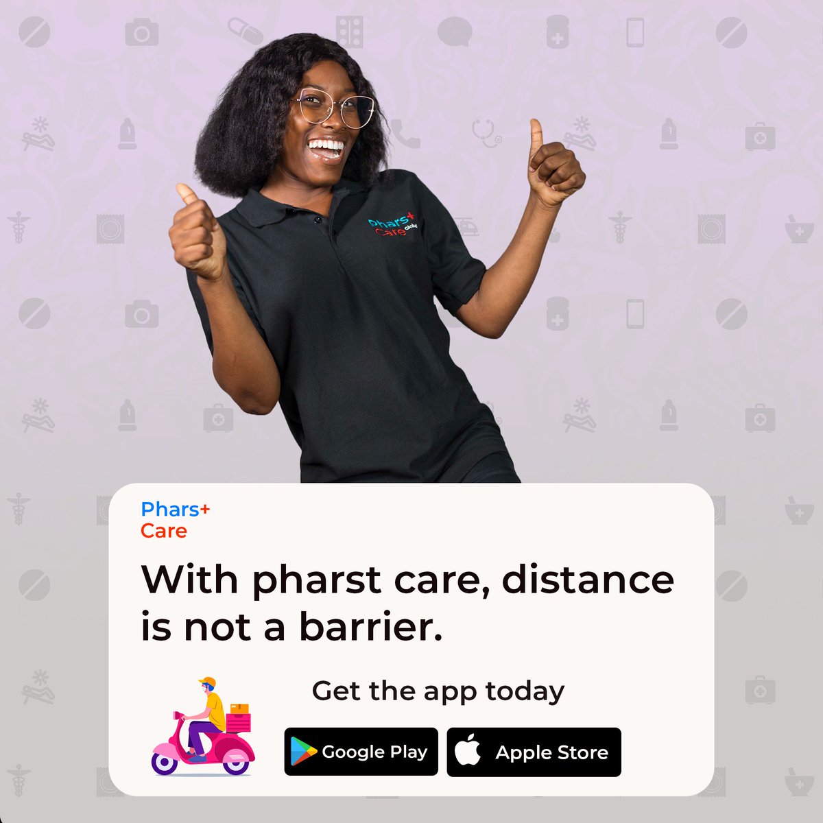 Distance? Barrier? No! With the e-pharmacy in your pocket, nothing to fear. Get the app on your phone today via app.pharst.care 

#pharstcare #digitalpharmacy #epharmacy