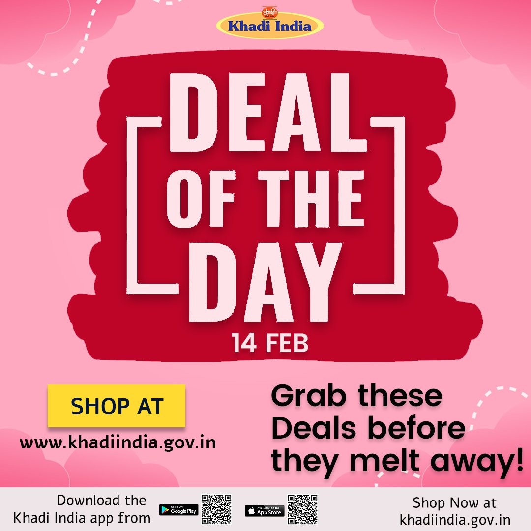 eKhadiIndia's tweet image. This Season of Love, shower your Love to support Artisans and weavers of India.
Shop Khadi at khadiindia.gov.in
Grab the Deals on Valentine Day.
#dealoftheday #KhadiIndia #KVIO #KVIC #msme 
#vocalforlocal #AatmaNirbharBharat #makeinindia #KVICChairman #ruralentrepreneurship