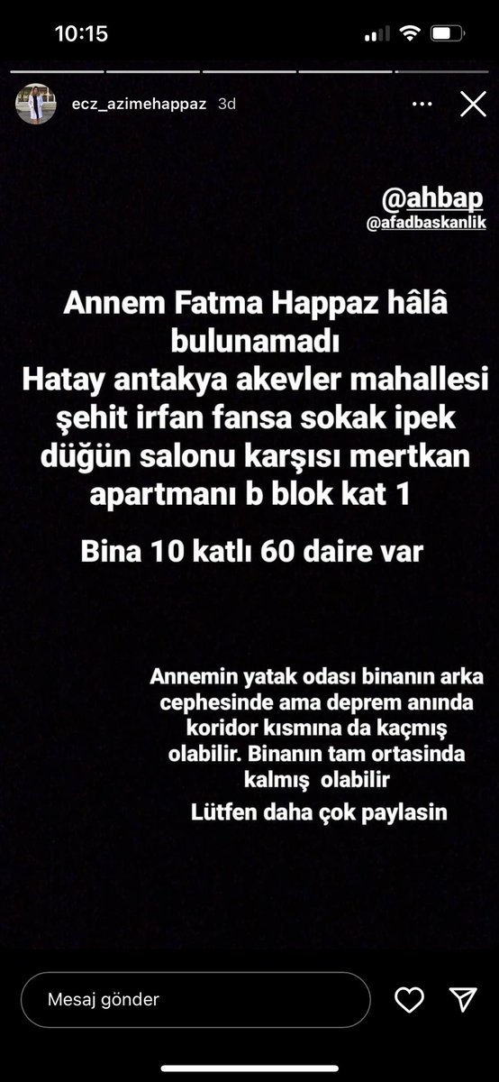 Arkadaşımızın annesi enkaz altında lütfen yayalım.
#depremhatay #earthquakeinturkey #DEPREMYARDIM #AhbapDernegi #depremAdres