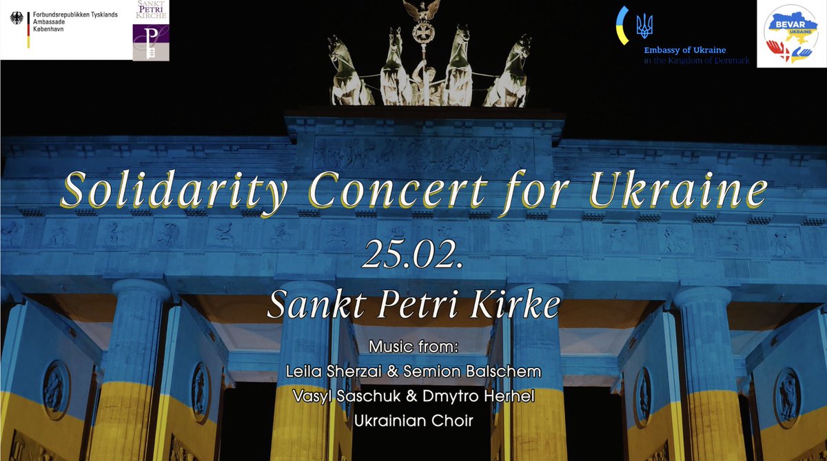 I anledning for 1-års dagen for den russiske invasion af Ukraine har vi arrengeret en solidaritetskoncert sammen med <a href="/UKRinDNK/">UKR Embassy in Denmark</a> og <a href="/BevarUkraine/">Bevar Ukraine</a> den 25.2. i Skt. Petri Kirke i KBH fra kl. 15.00-16:30 (uden registrering).
Find eventet her: facebook.com/events/1683850…