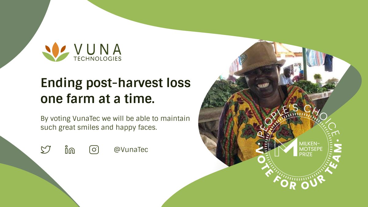As we head into the weekend, spare a few minutes to help in the fight against post-harvest loss. .Vote for Vunatec for the Milken-Motsepe Prize in AgriTech People's Choice bonus prize. bit.ly/3Y0JVM8#foodse… #agritech #farmsmarter #postharvestloss
#milkenmotsepeprize