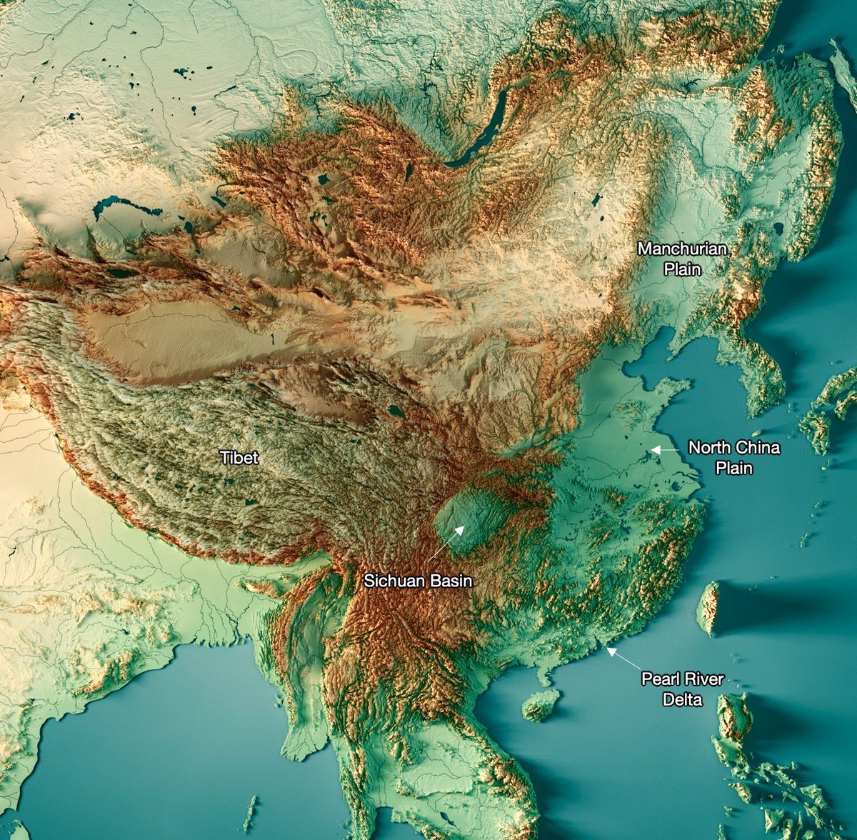 Kanthan2030's tweet photo. The green color in the map above is deceptive, since the western part is full of deserts, dry plateaus and mountains, not conducive for living. https://t.co/DPSomiw4EK