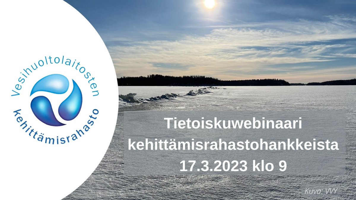 Tietoiskuwebinaari #Vesihuolto’laitosten kehittämisrahaston hankkeista 17.3. klo 9. Tunnin aikana esitellään tiiviisti 10 vuonna 2022 valmistunutta hanketta. Katso ohjelma ja ilmoittaudu mukaan maksuttomaan tilaisuuteen: bit.ly/3I1fOig