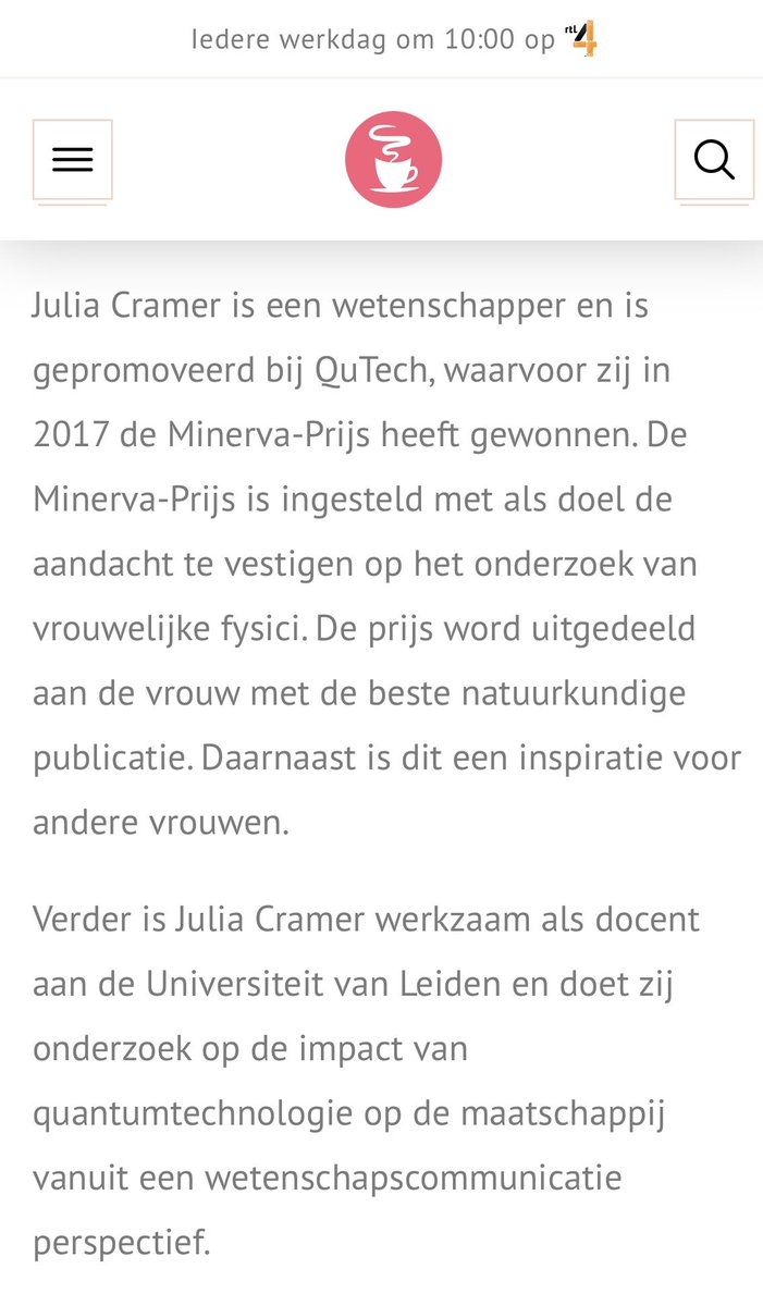 Women in Quantum Development (@wiqd_nl) on Twitter photo Op deze internationale dag voor vrouwen en meisjes in de wetenschap is onze founding mother @JuliaCramer te gast bij <a href="/koffietijdnl/">Koffietijd</a> om hier om 10:00 over te vertellen. Gaat dat zien! ☕️🦸🏻♀️👩🏽🔬 Op deze internationale dag voor vrouwen en meisjes in de wetenschap is onze founding mother @JuliaCramer te gast bij <a href="/koffietijdnl/">Koffietijd</a> om hier om 10:00 over te vertellen. Gaat dat zien! ☕️🦸🏻♀️👩🏽🔬