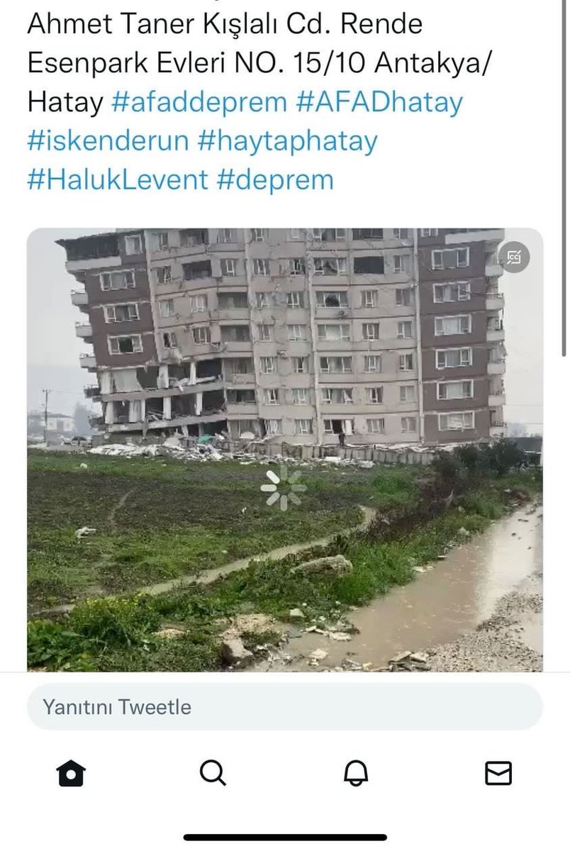 ACİL‼️‼️Arkadaşımın ailesi bu evde, yardımcı olur musunuz? Bana attığı mesaj; dayım kızı oğlu yengem bu binada en son ses aldık. Ekipleri acil yönlendirebilir miyiz? İletişim: 05319758483