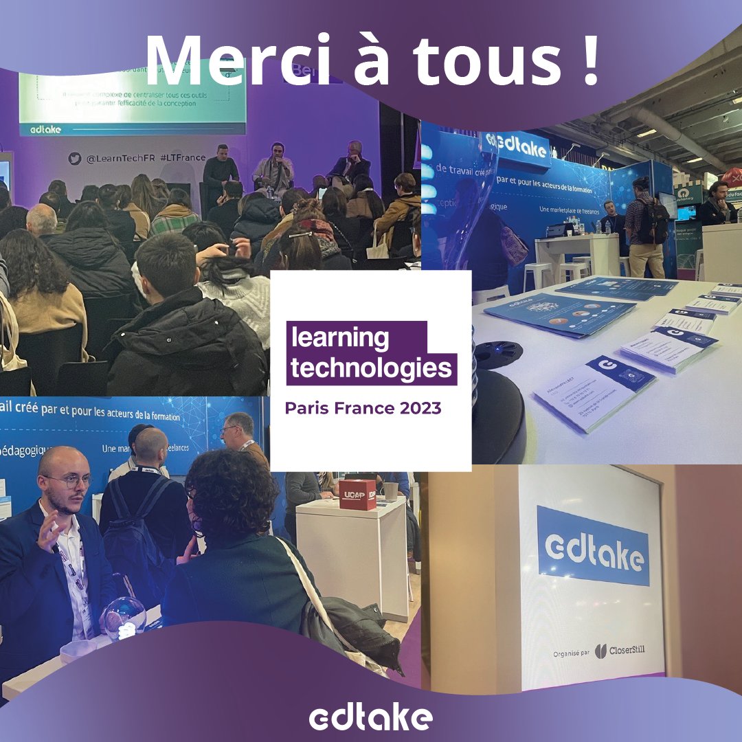 Que ce soit pendant nos conférences, ateliers ou encore démonstrations et échanges en direct sur notre stand, l'utilisation d'un outil de #conception #pédagogique comme edtake vous a une nouvelle fois beaucoup interpellée. 

Acteurs de la #formation : edtake est là pour vous !